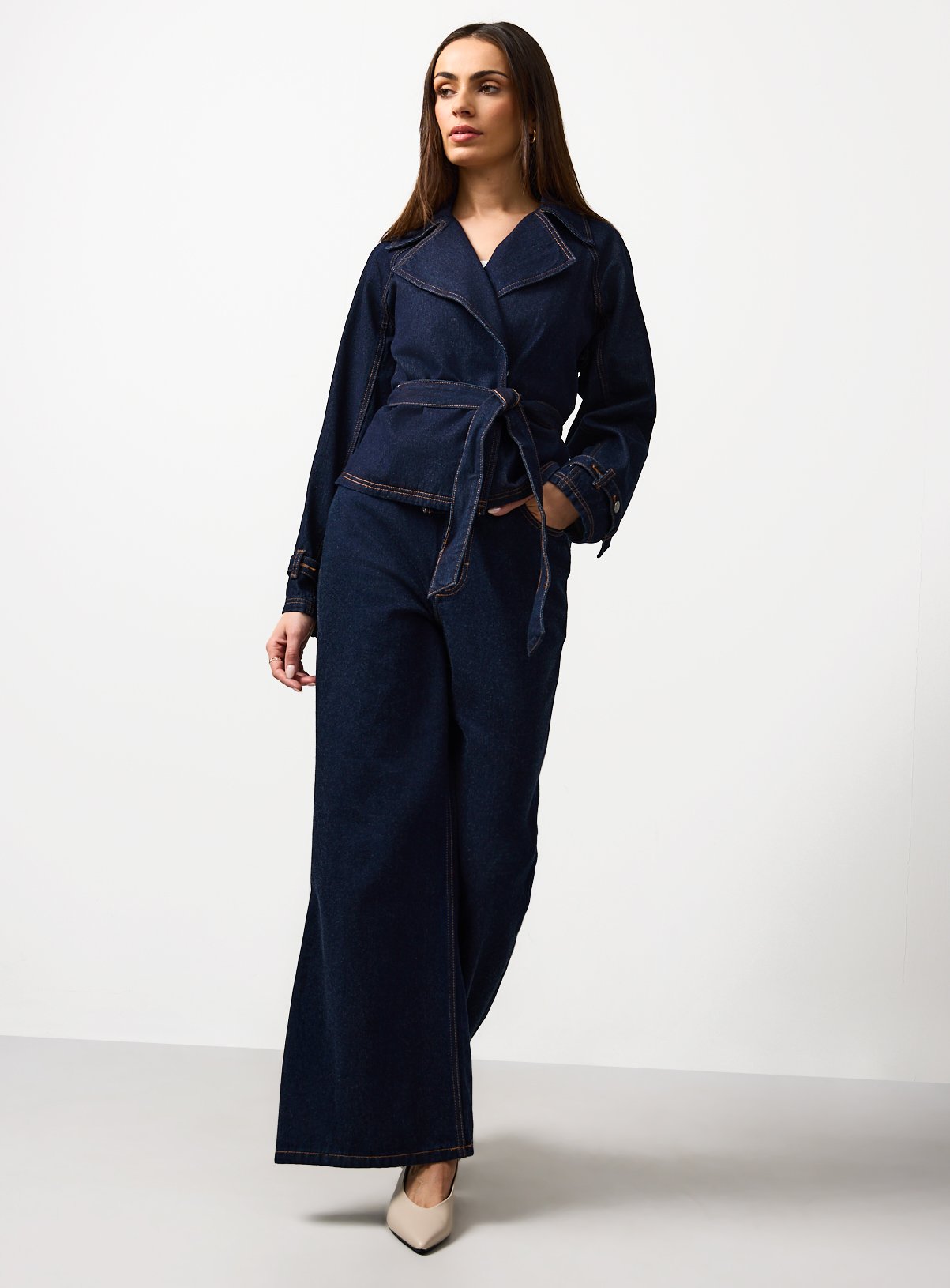 【新品】TENCEL DENIM SHORT TRENCH COAT Buy Blue Denim Short Trench Coat 10 | Coats | Argos
